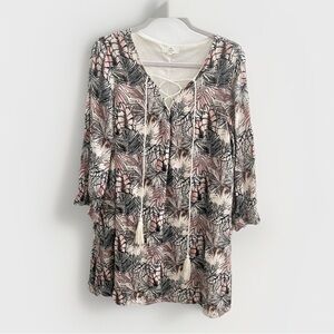 Entro Anthropologie Tropical tassel Mini Dress bohemian LARGE NEW